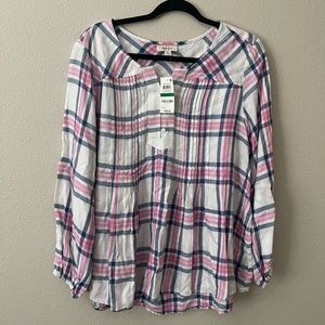 Plaid Oversized 1/4 button Blouse, Style& Company size large